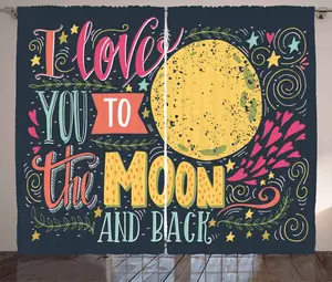 Штора ABAKUHAUS I Love You в деревенском стиле, сказка, желание любви, универсальные ленточные шторы для гостиной с петлями и крючками, 280 x 225 см, темно-синий, желто-розовый