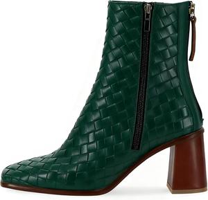 Женские ботильоны YDN с закрытым квадратным носком, плетеные, на высоком каблуке, с молнией сзади, для зимы и осени, повседневные, для прогулок и свиданий, размер 4-16 US, Green