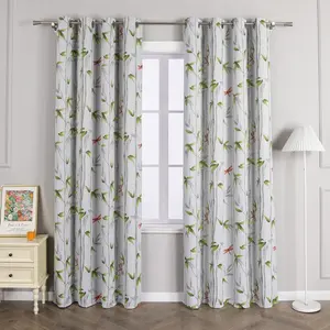 Плотные шторы с люверсами, плотные, термошторы с рисунком бамбука, белые, 260 x 135 см (В x Ш) Joyswahl