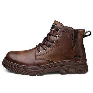 PEHL Короткие мужские кожаные мартинсы коричневые, цвет Brown