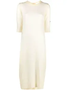 Платье с вышитым логотипом Ganni, бежевый