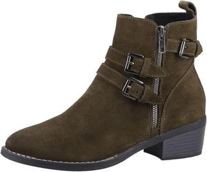 Женские ботильоны FYS с закругленным носком, ремешками, массивным низким каблуком, на молнии, повседневные ковбойские ботинки, размер 4-16 US, Olive