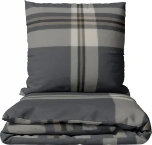 Комплект постельного белья 135x200 см, хлопковая фланель, серый в полоску, антрацитовый, мягкий, теплый, полосатый, застежка-молния leonado vicenti