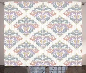 Шторы ABAKUHAUS Floral Rustic, пастельный модернизированный дамаск, универсальные ленточные шторы для гостиной с петлями и крючками, 280 x 225 см, кремовый, нежно-лососевый