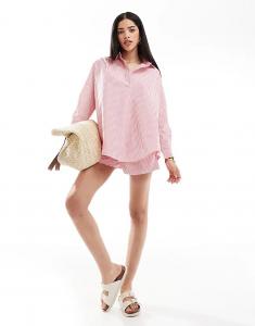 Рубашка-поплин French Connection в полоску розового и белого цветов