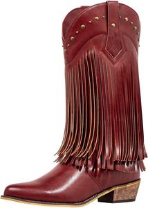 Женские вестерн-сапоги SheSole с бахромой, широкие, для езды верхом, ковбойские, черные