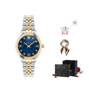 VERSACE Часы FANSIZHE Wrist Watch Quartz Movement Stainless Steel Strap 36 Blue Dial Women's Watch Purple Rose Box+Silk Scarf, Blue