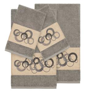 Linum Home Textiles Турецкий хлопок Annabelle Набор из 4 украшенных полотенец, темно-серый