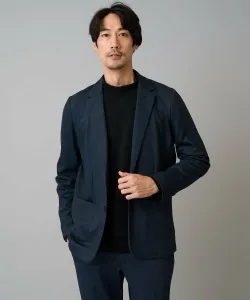 Легкий в уходе/эластичный приталенный жакет из меланжевого трикотажа (можно стирать в машине) для поездок на работу и деловых встреч СЕРИЯ ON/OFF Avv, цвет Navy