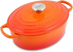 Чугунная кастрюля Le CreusetSignature с крышкой, диаметр 27 см, овальная, подходит для всех типов плит и индукционных, объем: 4,1 л, вес: 4,425 кг, цвет: красный