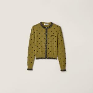 Кашемировый кардиган с вышивкой MIU MIU, папоротниково-зеленый