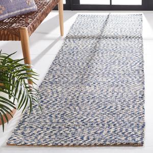 Ковер-дорожка SAFAVIEH, 77 x 183 см, Natural Fiber Collection, Blue & Ivory, ручной работы из джута, идеален для помещений с высокой проходимостью в гостиной, спальне (NF448C)