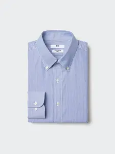 Рубашка slim fit non-iron, button-down (полоска) Uniqlo, 66 blue