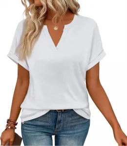 Женская футболка с коротким рукавом и V-образным вырезом, Casual, Loose Fit