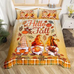 Erosebridal Комплект постельного белья Happy Fall Y'All с тематикой Дня благодарения, осенний урожай с кленовыми листьями и тыквами, Multi 10