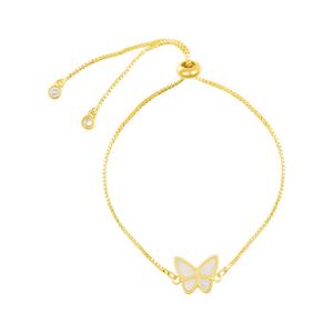 Браслет-боло с белой бабочкой, покрытый 14-каратным золотом Adornia, белый