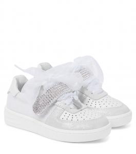 Кроссовки из кожи с декором Monnalisa, Panna