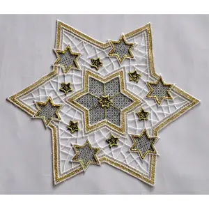 Вышивки Плауэн Скатерть Золотая ель Золотые звезды Stickereien Plauen, зеленый