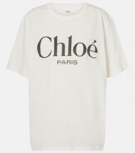 Футболка из хлопкового джерси с логотипом Chloé, белый