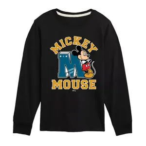Футболка с длинным рукавом для мальчиков 8-20 лет с принтом Mickey Mouse Collegiate Disney, черный