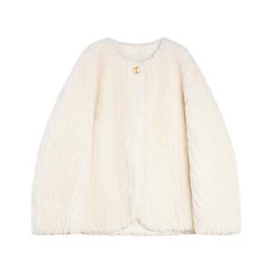 ELLE Бархатная куртка женская белая с круглым вырезом Moderate