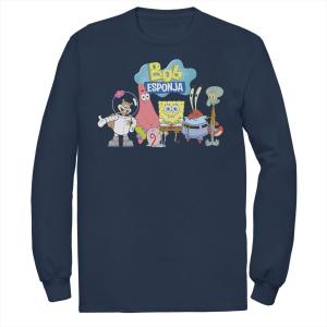 Мужская футболка SpongeBob SquarePants Bob Esponja Happy Group Shot с длинными рукавами и цветами Nickelodeon, синий