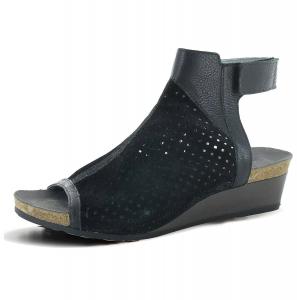 Oz Wedge Sandal In Punched Black Suede NAOT