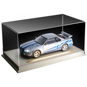 Chi Yu Car Play 1 24 Skyline GTR R34 сборная модель автомобиля из сплава CHIYUCHEWAN, Nissan, Skyline GTR серебряный синий Stripes+белый Leather Base Ambient светло-Integrated Top Cover Display Case