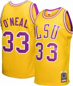 Мужская футболка Mitchell & Ness LSU Tigers Шакил О'Нил № 33, золото 1990–91 годов, реплика Swingman, возвратный трикотаж