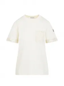 Футболка с карманом из кружева MONCLER, бежевый