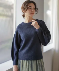 Вязаный свитер с вырезом-лодочкой из ворсистой пряжи Suite L, цвет Navy [075]