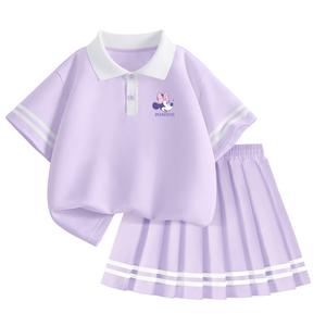 Детский комплект из двух частей: юбка, воротник-поло, средней длины Disney, dini knot k soft фиолетовый+solid soft фиолетовый