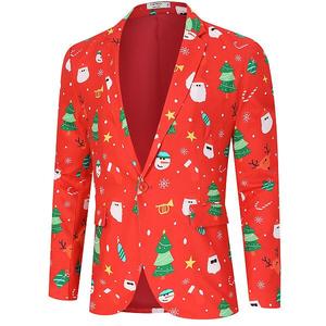 Мужской пиджак для рождественской вечеринки с принтом и шалью Clearflower, Red Print