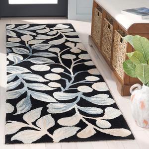 Ковер SAFAVIEH, 69 x 244 см, Jardin Collection - ковер-дорожка, Black/Ivory, геометрический рисунок, идеален для помещений с высокой проходимостью в гостиной, спальне, столовой (JAR754Z)