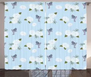 Штора ABAKUHAUS Oriental Green Rustic, мягкий натуральный узор, универсальная ленточная штора для гостиной с петлями и крючками, 280 x 225 см, цвет бледно-голубой/белый палевый Abakuhaus