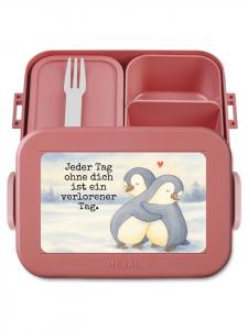 Mr. & Mrs. Panda Ланчбокс с изображением пингвина и надписью пастельно-красного цвета