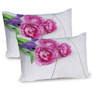ABAKUHAUS Темно-розовые чехлы для подушек, упаковка из 2 шт., Букет тюльпанов, перевязанных лентой, на деревянной раме, Чехол для подушки с декоративным принтом, 80x40 см, Розовый бледно-фуксия