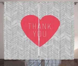 Штора ABAKUHAUS Thank you Rustic, по центру, большое сердце, любовь, универсальные ленточные шторы для гостиной с петлями и крючками, 280 x 175 см, темно-коралловый и серый Abakuhaus