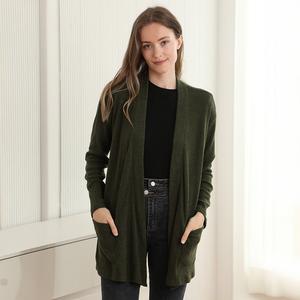 Однотонный трикотажный кардиган в рубчик с открытой передней частью и карманами TRUEDAMES, зеленый
