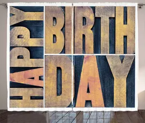 Штора ABAKUHAUS "День рождения в деревенском стиле", деревянные блоки с принтом, присборенная тесьма для спальни с петлями и крючками, 280 x 225 см, светло-коричневый, темно-синий Abakuhaus