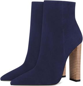 Женские модные ботильоны FSJ с массивным высокими каблуками, боковой молнией, заостренным носком, на щиколотку, из искусственной замши, широкие, зимние, сексуальные, для платья и вечера, короткие ботинки, размеры 4-15 US, Navy