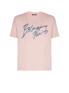 Футболка из хлопка с принтом Balmain, розовый/зеленый