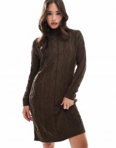Гламурное платье-джемпер миди с высоким воротом цвета хаки Glamorous