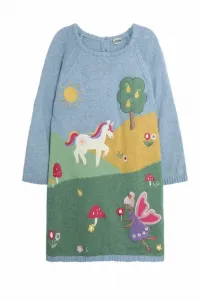 Платье-Комбинезон прямого кроя с изображением луга, украшенного феями и единорогами. Jojo Maman Bébé, Blue
