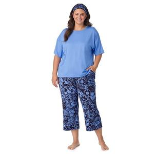 Пижамный комплект Plus size с коротким рукавом и капри Cuddl Duds, Navy Floral