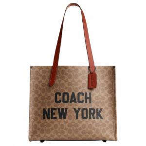 COACH Сумка-шоппер из искусственной и натуральной кожи большая мужская коричневая желтая