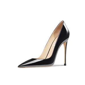 Тонкие каблуки Женские черные туфли Suyymakk, глянцевая кожа