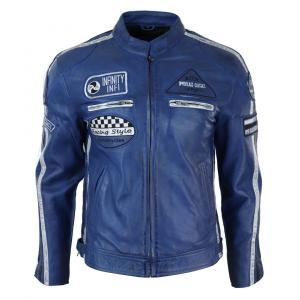 Кожаная куртка байкера на молнии TruClothing, синий