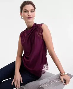 Женский топ без рукавов с воротником-хомут и кружевной отделкой I.N.C. International Concepts, фиолетовый