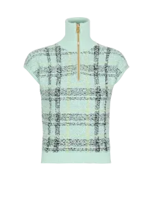 Топ без рукавов из твидовой ткани в клетку Balmain, зеленый